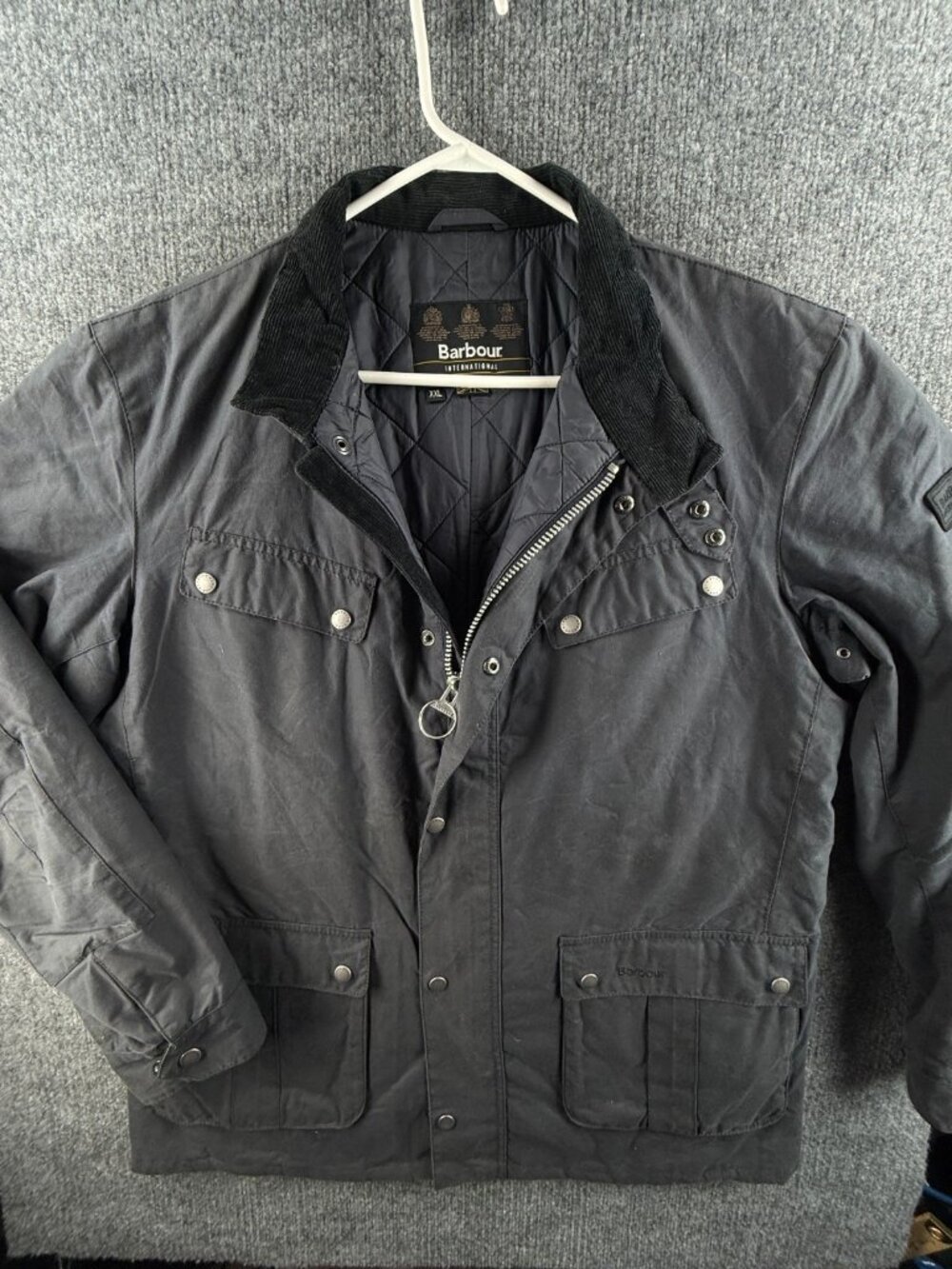 Barbour International Duke TR Waxed Jacket Women Full Zip 2XL Blue Insulated